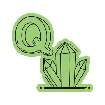 Crystal Quartz with Letter Q Sticker Doodle Illustration