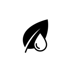Fototapeta premium Leaf with water drop silhouette icon for ecology.