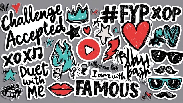 Trendy Graffiti Style Social Media Stickers and Icons Collage