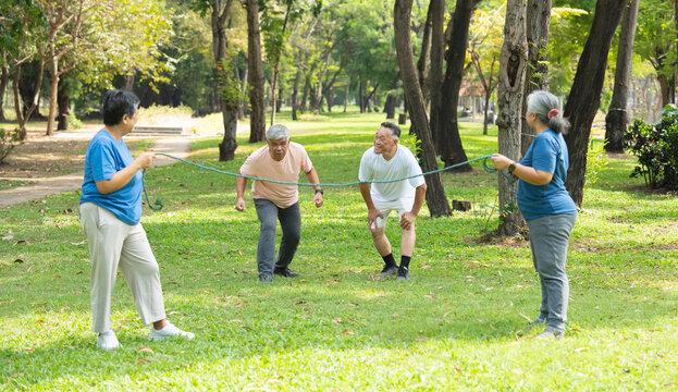 Group of elderly people running in park, symbolizing senior lifestyle, wellness, competition, and companionship in cheerful outdoor environment with trees, grass, natural daylight