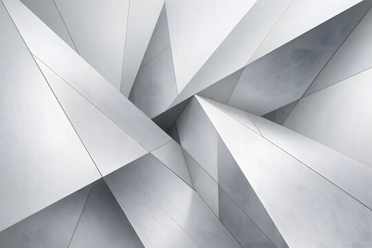 Modern architectural background with sharp geometric silver facets and metallic textures Suitable for high tech industry visuals corporate brochures and futuristic design projects