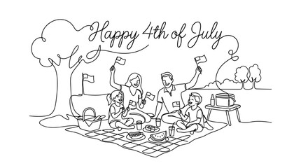 Obraz premium Celebrating Independence with a joyful picnic scene featuring children and family members enjoying the Fourth of July outdoors