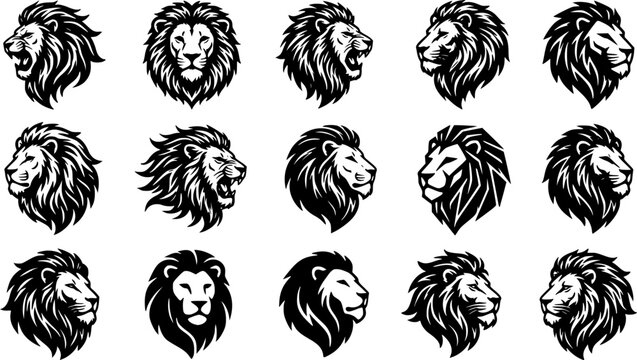 lion with mane big cat black silhouette logo set