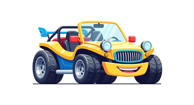 Funny Cartoon Dune Buggy with Smiley Face, Yellow Off-Road Sports Car