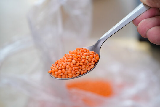 Masoor Dal (Red Lentils) Close-Up Background, Premium Quality Masoor Dal Macro Image