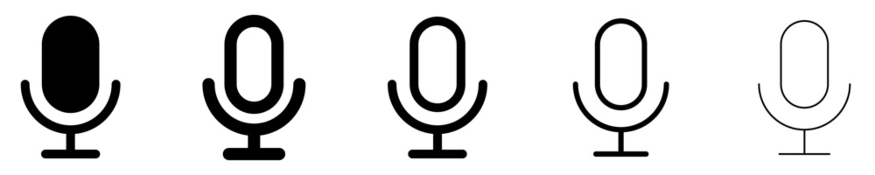 Set of microphone icons, symbol for sound recording, voice input, and audio communication. Vector illustration.