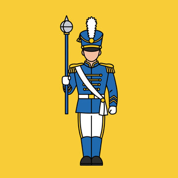 Illustration of a Drum Major in Uniform Holding a Baton.