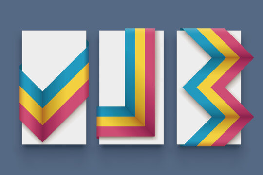 Colorful folded ribbon banner templates in set