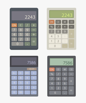 set of various calculators isolated on white