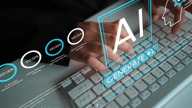 Hands Typing on a Keyboard with AI Digital Interface and Statistical Data Overlaid on a Modern Workstation in a Professional Setting. Entropy.