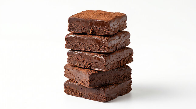 Celebrate a delicious fudge day with a towering stack of rich, homemade chocolate brownies, perfectly baked and dusted with cocoa powder for a sweet treat