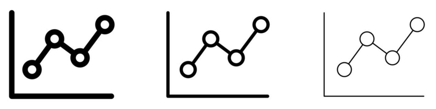 Set of line chart or trend graph icons, symbols for statistics, data, analytics, trends, and changing metrics. Vector illustration