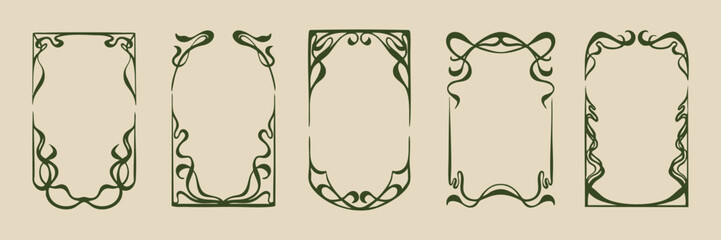 Hand drawn Art Nouveau frame collection with flowing organic lines, floral corners and elegant borders. Vintage swirl vector frames. © Iana