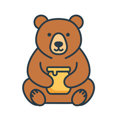 Fototapeta premium Cute cartoon bear character holding a jar of honey.
