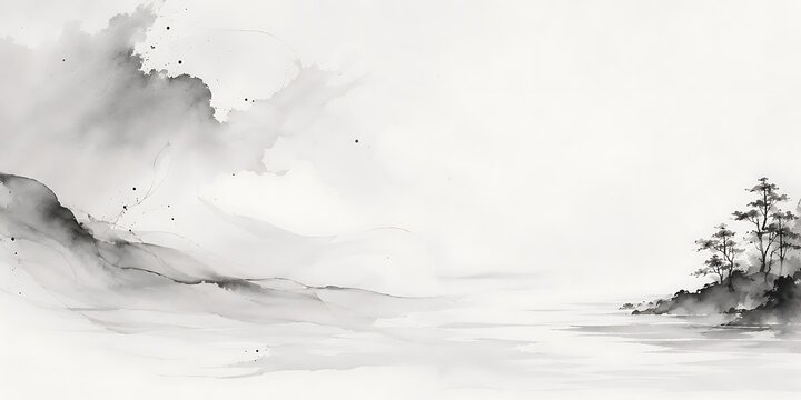 Luxury Monochrome Ink Bloom on White Paper Background