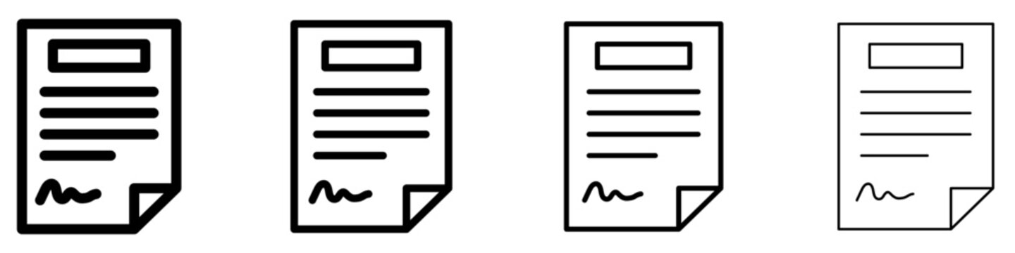 Set of signed document or contract icons, symbols for legal agreements, transactions, official documentation, and formal arrangements. Vector illustration