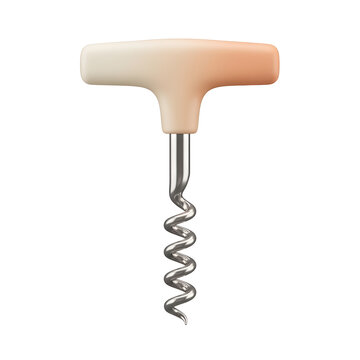 T-Shaped Corkscrew with Cream Handle and Silver Spiral