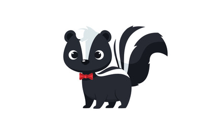 Fototapeta premium Cute cartoon skunk with red bow tie, isolated on white background