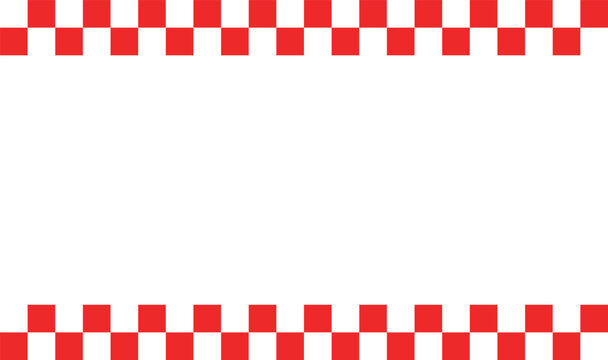Red and white checkered border line.  Racing flag border. checkered rectangular frame with grunge.. Chessboard geometric pattern. 