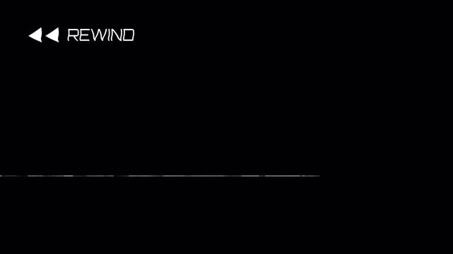 Retro VHS tape with rewind symbol and glitch screen effect on transparent background, suitable for editing old film rewind. 4K Video