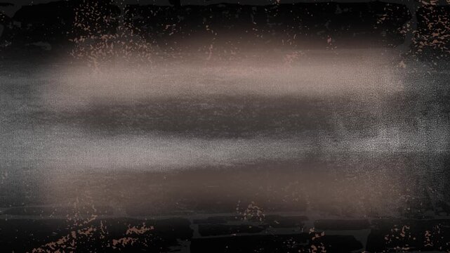 Animated dark grunge background with brown and bronze brushstrokes, noise and old film effect. Vintage texture with scuffs and vignette, loop animation for design and backgrounds.