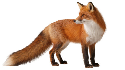 Fototapeta premium Red fox with bushy tail and white chest, isolated on transparent background