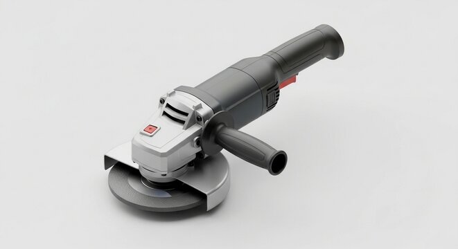 Black and silver angle grinder on white background