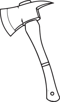 A clean, black-and-white minimalist line art icon of a classic firefighter axe, featuring a distinct pick head and wooden handle.
