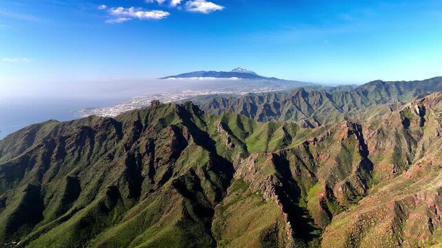Aerial view of Mount Teide peak and Santa Cruz, Tenerife