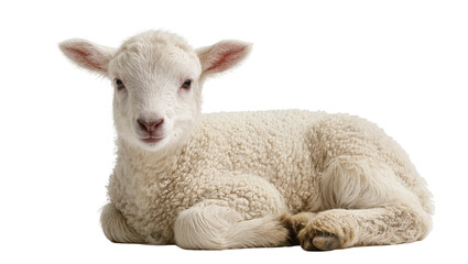 Fluffy white lamb resting peacefully, isolated on transparent background © Veaceslav