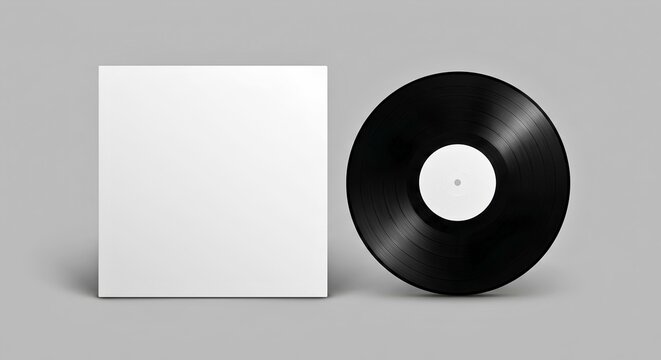 Blank white vinyl record sleeve and black LP mockup - Minimalist retro music album - Presentation cover template