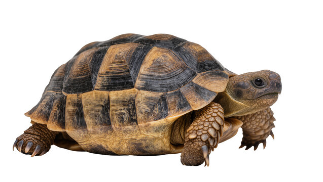 Detailed tortoise with patterned shell, isolated on transparent background