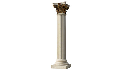 Fototapeta premium Ornate golden Corinthian capital atop a fluted marble column, isolated on transparent background