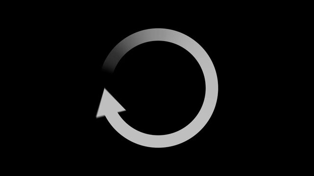 Minimalist Loading Arrow Spinner Animation Seamless Loop 4K. Loading animation featuring rapid 360-degree spin followed by brief rhythmic pause