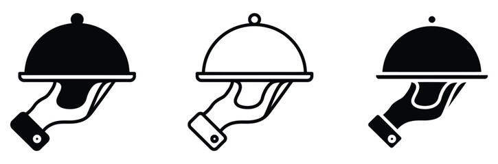 Fototapeta premium Three cloche icons in black and white for food service and restaurant concepts