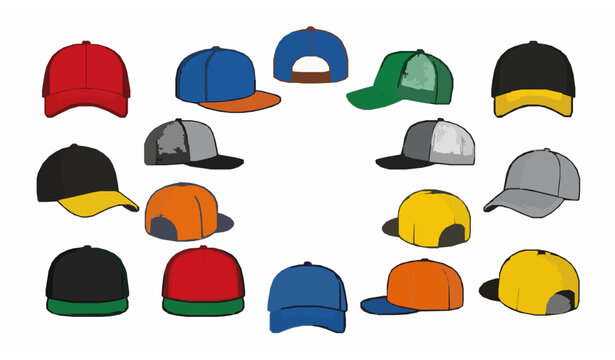 Baseball Cap Clipart Set with Flat Sports Hat Designs for Apparel Branding