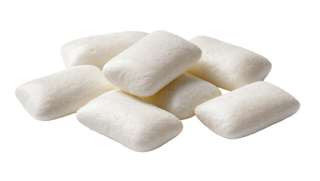 Pile of white rectangular chewing gum pieces, isolated on transparent background