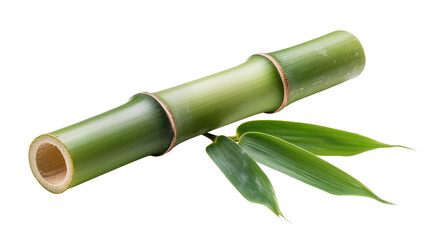 Green bamboo stalk with leaves, isolated on transparent background © Maria