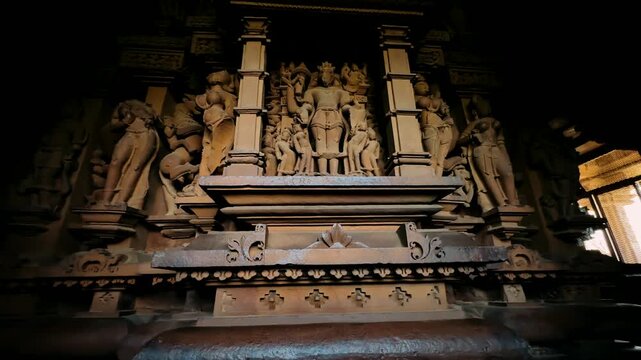 Khajuraho. Chaunsat Yogini Temple. Dedicated to the goddess Kali. Unesco World Heritage Siteing bas relief panorama, Lakshmana Temple, Khajuraho, India. Unesco World Heritage Site