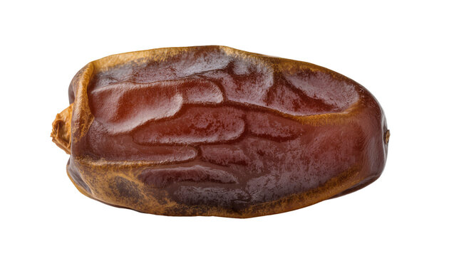 Single ripe Medjool date with wrinkled texture, isolated on transparent background