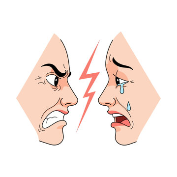 Angry Man Versus Sad Woman Conflict Illustration