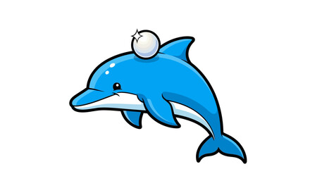 Naklejka premium Cute blue dolphin balancing a ball on its head