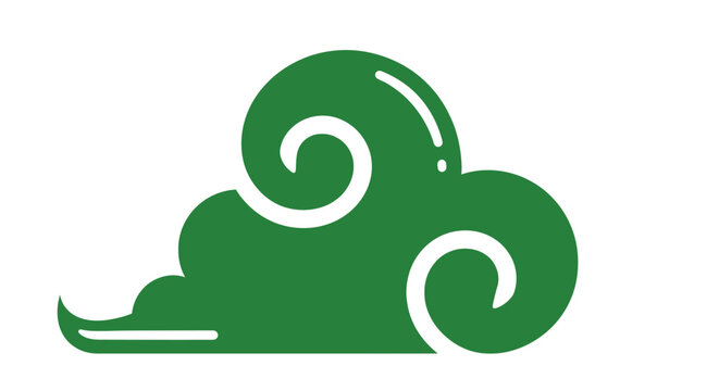 Green cloud icon with swirls on white background