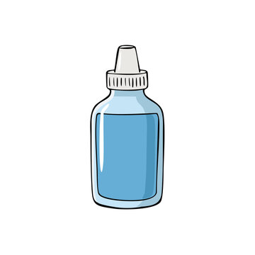 Illustration of a light blue liquid in a clear glass dropper bottle with a white cap