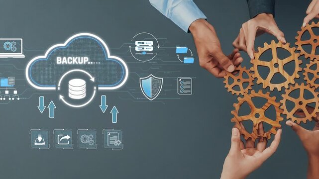 Hands Interacting with Cloud Computing Technology and Data Backup Concept in Modern Digital Workspace Environment Sigmoid