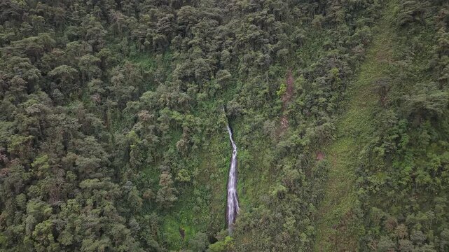 Aerial View of Cloud Forest and Mountain Road in Mindo Ecuador