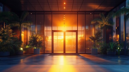 Fototapeta premium Closed glass front door.