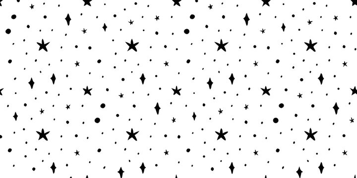 Black star pattern on a white background seamless repeating design