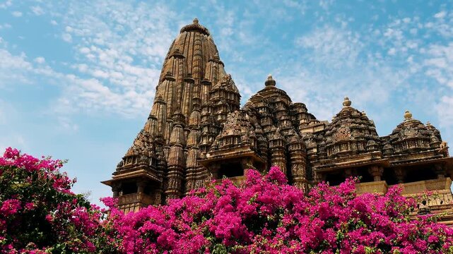 Khajuraho. Chaunsat Yogini Temple. Dedicated to the goddess Kali. Unesco World Heritage Siteing bas relief panorama, Lakshmana Temple, Khajuraho, India. Unesco World Heritage Site
