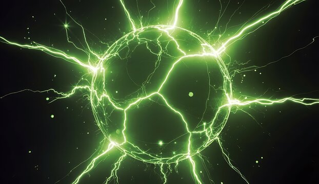 Abstract green lightning energy glowing on black background